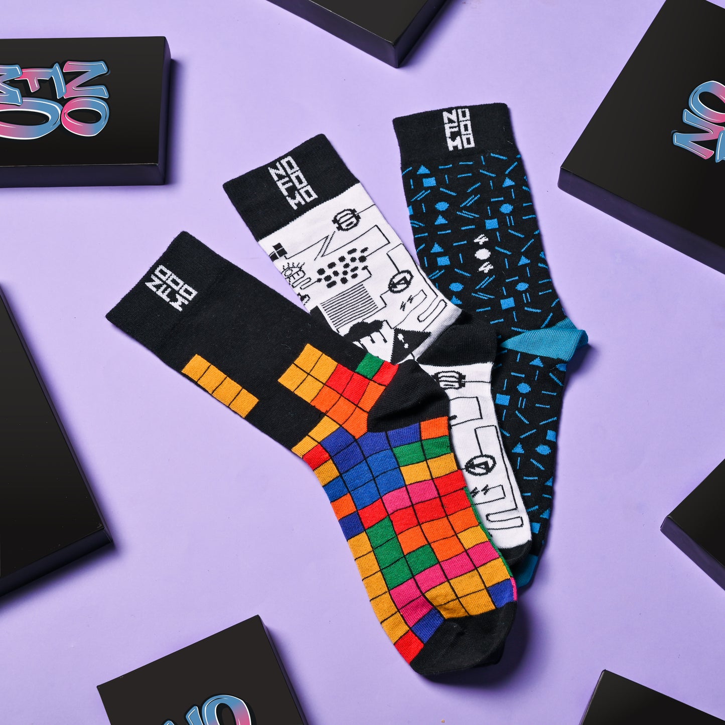 3-colourful-funky-black-blue-white-cotton-socks